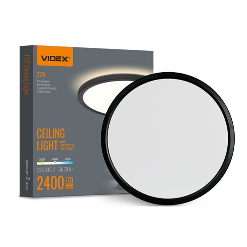22W LED Decken-/Wandleuchte mit Backlight - IP54, Schwarz, CCT einstellbar, Ø29,3cm, 2400lm