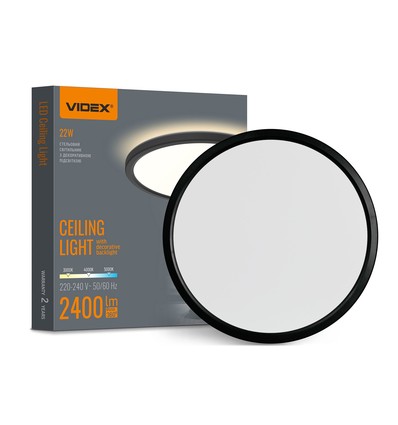 22W LED Decken-/Wandleuchte mit Backlight - IP54, Schwarz, CCT einstellbar, Ø29,3cm, 2400lm