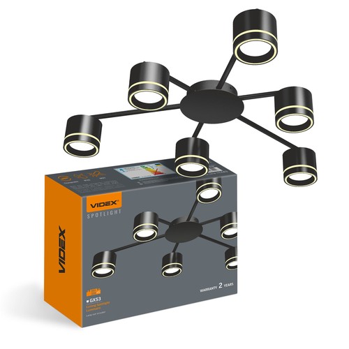 GX53 Deckenleuchte für 6 Leuchtmittel - Schwarz, IP20, Eisen, 180W, Innenbereich, ohne Leuchtmittel