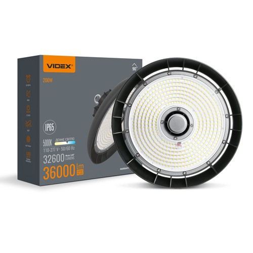 200W LED Hallenstrahler, 180lm/W - 5000K, IP65, 90 Grad, schwarzes Gehäuse
