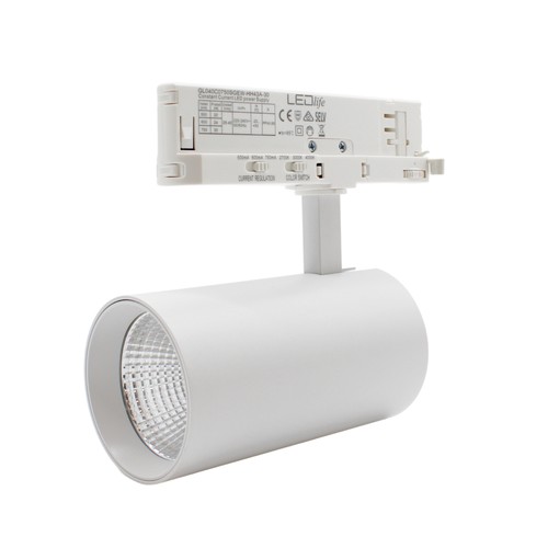 28W 3-Phasen RA90 CCT verstellbarer Schienenstrahler - 110lm/w, Weiß, einstellbare CCT + Helligkeit, 3200lm, flimmerfrei