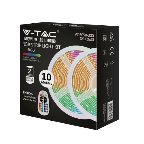 10m 4,8W/m RGB Strip Set - 12V DC, IP20, inkl. Fernbedienung und Netzteil (2x5m)