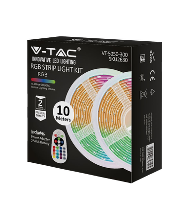 10m 4,8W/m RGB Strip Set - 12V DC, IP20, inkl. Fernbedienung und Netzteil (2x5m)
