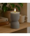 LED Sanduhr-Kerze 13,5cm, Flammeneffekt, grau - Ø7,5cm, Timer