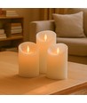 LED-Stumpenkerzen, 3er Set, Ø7,5cm, bewegliche Flamme, weiß - Inkl. Fernbedienung & Timer, 10/13/15cm hoch, Echtwachs