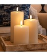 LED Stumpenkerzen, 3 Stk., Flammen-Effekt, weiß - Inkl Fernbedienung und Timer, 10/12,5/15cm hoch, Ø7,5cm, Echtwachs