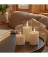 LED Stumpenkerzen Set im Glas Ø7,5cm, 3 Stk., Flammen-Effekt - Inkl. Fernbedienung und Timer, 10/12,5/15cm hoch, Echtwachs