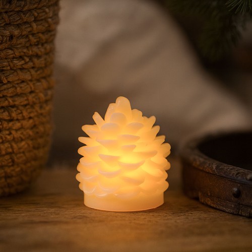 LED Tannenzapfenkerze, flackernder Flammeneffekt, weiß - Höhe 8 cm, Ø 6 cm, echtes Wachs