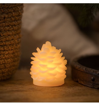 LED Tannenzapfenkerze, flackernder Flammeneffekt, weiß - Höhe 8 cm, Ø 6 cm, echtes Wachs