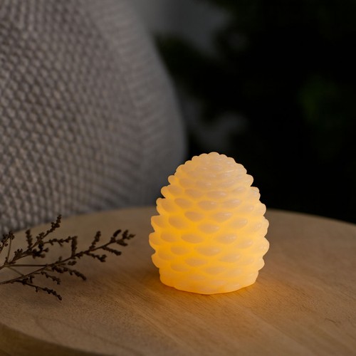 LED Kegelleuchte, flackernde Flammeneffekt, weiß - Höhe 8 cm, Ø 6 cm, echtes Wachs