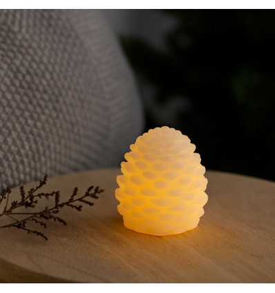 LED Kegelleuchte, flackernde Flammeneffekt, weiß - Höhe 8 cm, Ø 6 cm, echtes Wachs