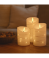 LED-Stumpenkerzen 3er-Set mit Lichterkette, Flammeneffekt - Ø7,5cm, 10/12,5/15cm, Fernbedienung, Timer, Echtwachs