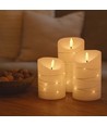 LED-Stumpenkerzen 3er-Set mit Lichterkette, Flammeneffekt - Ø7,5cm, 10/12,5/15cm, Fernbedienung, Timer, Echtwachs