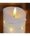 LED-Stumpenkerzen 3er-Set mit Lichterkette, Flammeneffekt - Ø7,5cm, 10/12,5/15cm, Fernbedienung, Timer, Echtwachs