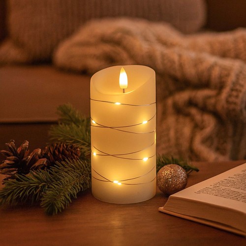 LED-Kerze mit Lichterkette, 15cm, Flammeneffekt - Ø7,5cm