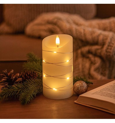 LED-Kerze mit Lichterkette, 15cm, Flammeneffekt - Ø7,5cm