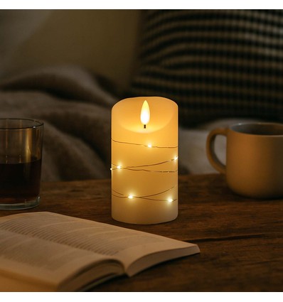 LED-Kerze mit Lichterkette, 12,5cm, Flammeneffekt - Ø7,5cm