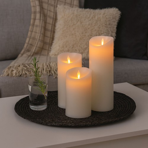 LED-Kerzen XL, 3 Stk, Ø10cm, 17,5/22,5/30cm, bewegliche Flamme, weiß