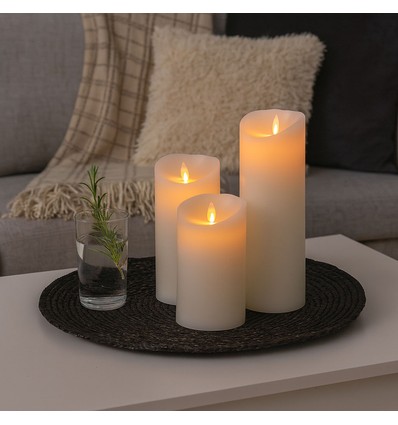 LED-Kerzen XL, 3 Stk, Ø10cm, 17,5/22,5/30cm, bewegliche Flamme, weiß