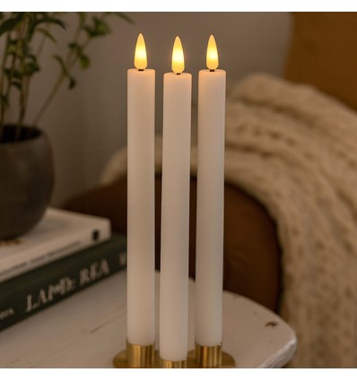 3er-Pack weiße LED Stabkerzen, Flammen-Effekt - Ø2,2cm, Höhe: 24,5cm, inkl. Fernbedienung, Timer, Batterie