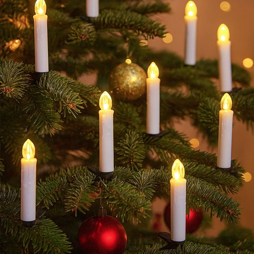 10er-Pack LED-Weihnachtskerzen inkl. Fernbedienung - Batterie, Timerfunktion, kabellos, Halter für Weihnachtsbaum