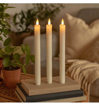 3er-Pack weiße LED Stabkerzen, Flammen-Effekt - Ø2,2cm, Höhe: 24,5cm, inkl. Fernbedienung, Timer