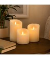 LED Stumpenkerzen Ø10cm, 3 Stk., bewegliche Flamme, weiß - Inkl. Fernbedienung und Timer, 10/12,5/15cm hoch, Echtwachs