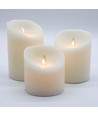 LED Stumpenkerzen Ø10cm, 3 Stk., bewegliche Flamme, weiß - Inkl. Fernbedienung und Timer, 10/12,5/15cm hoch, Echtwachs