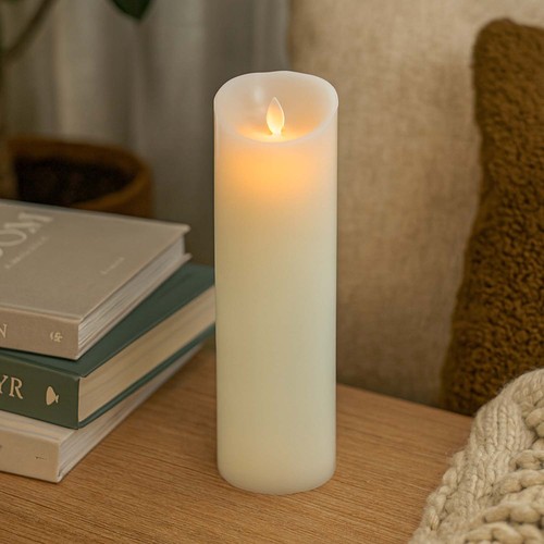 LED XL Stumpenkerze 30cm hoch, Flammen-Effekt, weiß - Ø10cm, 30cm hoch, funktioniert m. Fernbedienung, Timer, Echtwachs