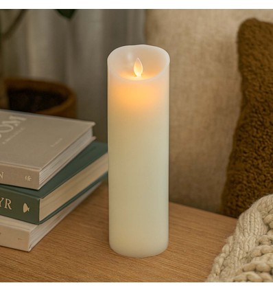 LED XL Stumpenkerze 30cm hoch, Flammen-Effekt, weiß - Ø10cm, 30cm hoch, funktioniert m. Fernbedienung, Timer, Echtwachs