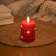 LED-Kerze mit Lichterkette, 10cm, Flammeneffekt - Ø7,5cm, funktioniert m. Fernbedienung, echtes Wachs, rot