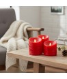 LED Stumpenkerzen Ø10cm, 3 Stk., bewegliche Flamme, rot - Inkl. Fernbedienung und Timer, 10/12,5/15cm hoch, Echtwachs