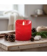 LED Stumpenkerzen Ø10cm, 3 Stk., bewegliche Flamme, rot - Inkl. Fernbedienung und Timer, 10/12,5/15cm hoch, Echtwachs