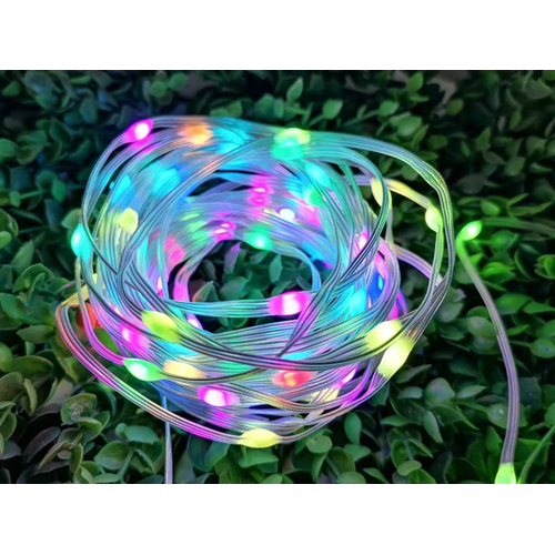 10m RGBIC LED-Lichterkette - 5V USB, 100 LED, transparentes Kabel, Fernbedienung + Bluetooth