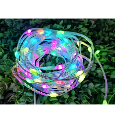 10m RGBIC LED-Lichterkette - 5V USB, 100 LED, transparentes Kabel, Fernbedienung + Bluetooth