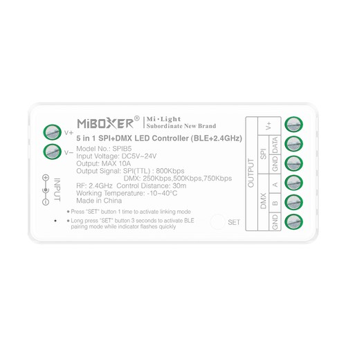 5in1 Lauflicht Bluetooth+DMX Streifencontroller - RF, 12V/24V, RGB+CCT