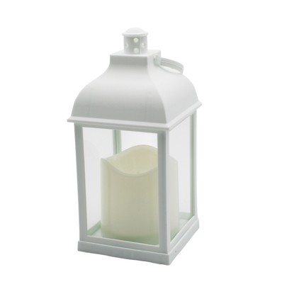 LED-Laterne - Weiß, quadratisch, Batterie, IP54 Innen-/Außenbereich