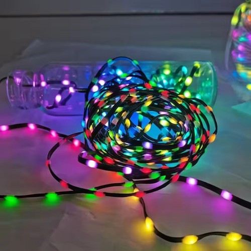 5m RGBIC LED-Lichterkette - 5V USB, 50 LED, grünes Kabel, Fernbedienung + Bluetooth