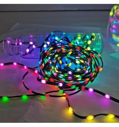 5m RGBIC LED-Lichterkette - 5V USB, 50 LED, grünes Kabel, Fernbedienung + Bluetooth