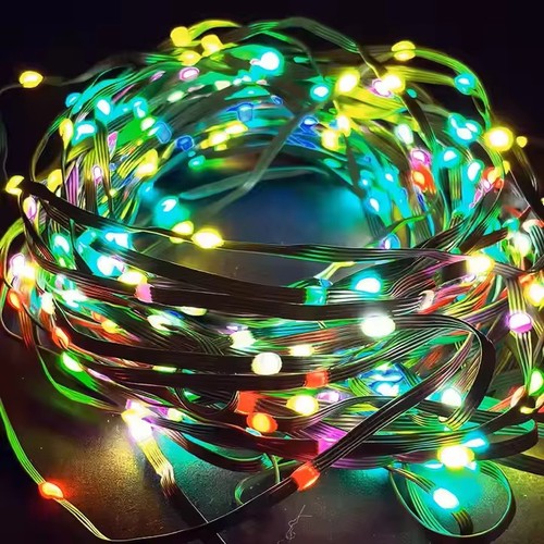 10 m RGBIC LED-Lichterkette - 100 LEDs, grünes Kabel, Fernbedienung + Bluetooth, 5V USB