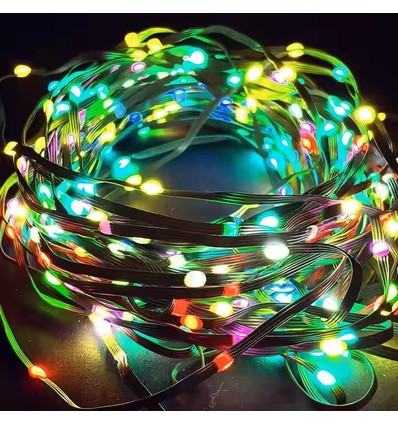 10 m RGBIC LED-Lichterkette - 100 LEDs, grünes Kabel, Fernbedienung + Bluetooth, 5V USB