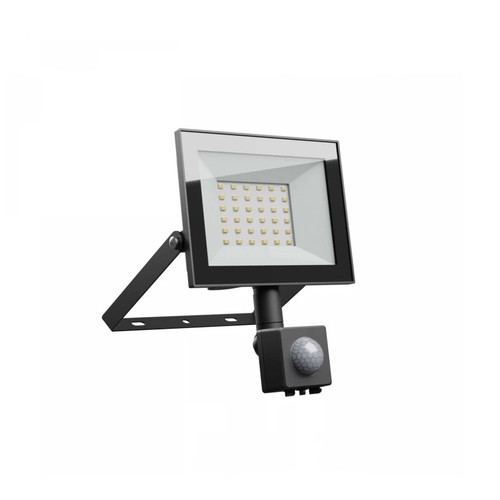 30W Flutlicht mit Sensor - IP44, Schwarz, Arbeitsleuchte, PIR-Sensor