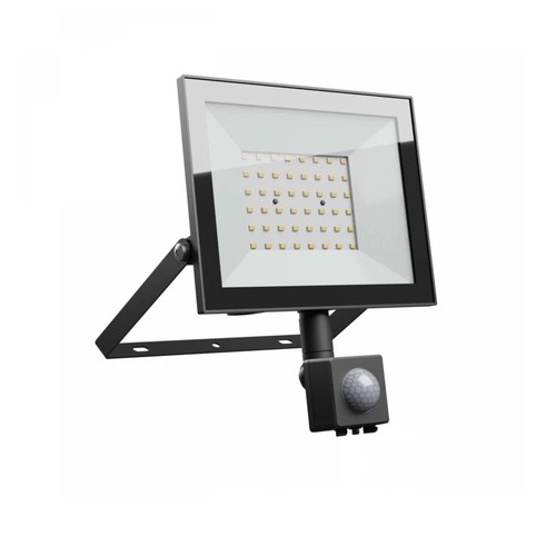 50W Flutlicht mit Sensor - IP44, Schwarz, Arbeitsleuchte, PIR-Sensor
