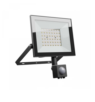 50W Flutlicht mit Sensor - IP44, Schwarz, Arbeitsleuchte, PIR-Sensor