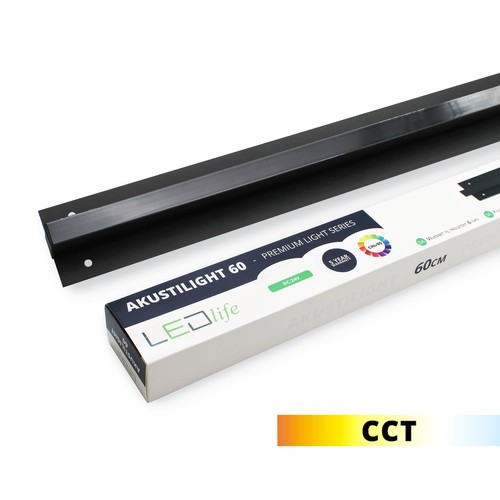 LED schwarze Troldtekt-Schiene 60 cm, CCT - 30W, Akustilight, versenkt, 24V