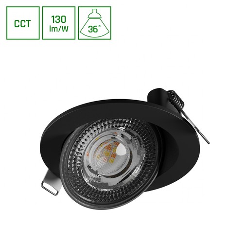 6,5W Ø10,5cm MOBILO LED Downlight - CCT, 850lm, 36°, IP20, schwarz