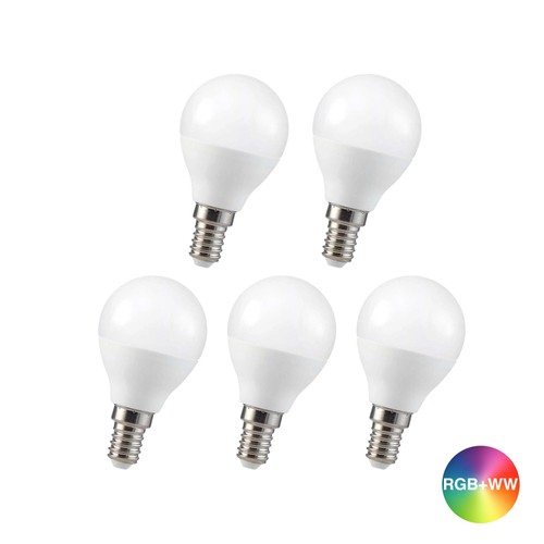 5 Stk. RGBW LED Lampe - 4,8W, RF-Fernbedienung, dimmbar, E14