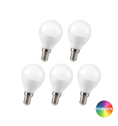 5 Stk. RGBW LED Lampe - 4,8W, RF-Fernbedienung, dimmbar, E14