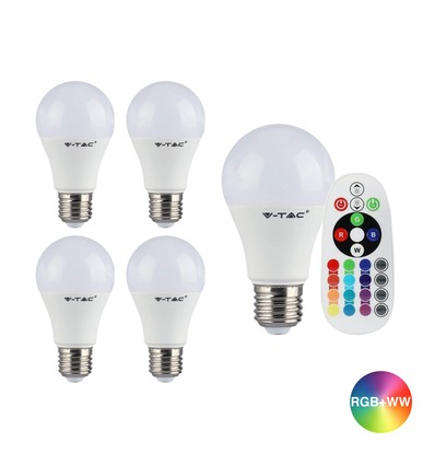 5 Stk. RGBW LED Glühbirne - 6W, Mit RF-Fernbedienung, E27