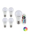 5 Stk. RGBW LED Glühbirne - 6W, Mit RF-Fernbedienung, E27